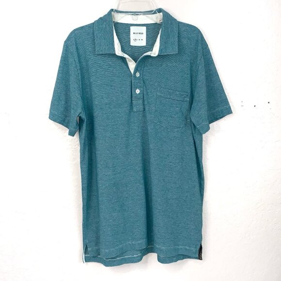 Billy Reid Pensacola Polo Mens Medium Blue Green Space Dye Iconic Pocket Stitch - Picture 1 of 10
